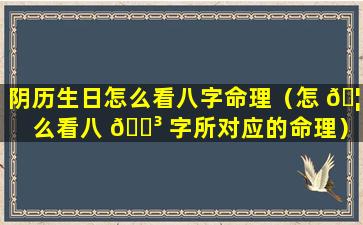 阴历生日怎么看八字命理（怎 🦅 么看八 🐳 字所对应的命理）